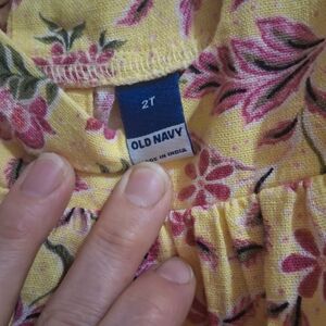 Old Navy Bright Yellow Dress with Pink Floral Design